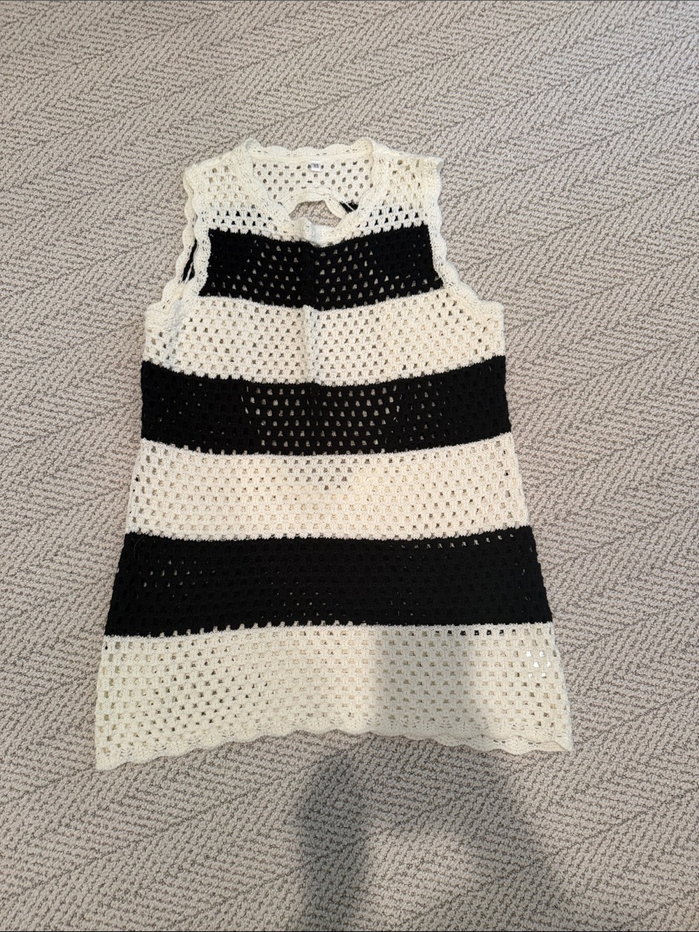 Striped Crochet Dress Cover Up - Black & White